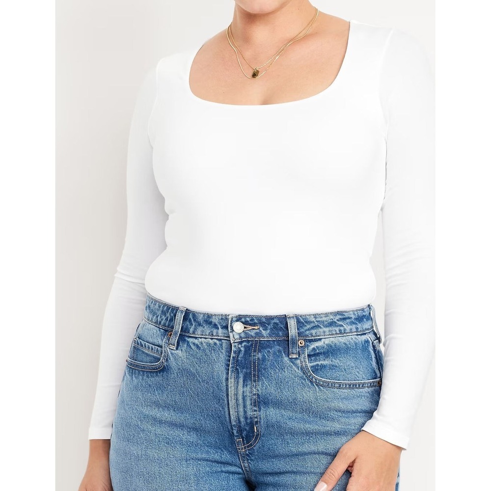Old Navy Women's Fitted Double-Layer Scoop Neck T-Shirt Top - White #804811 - 4X